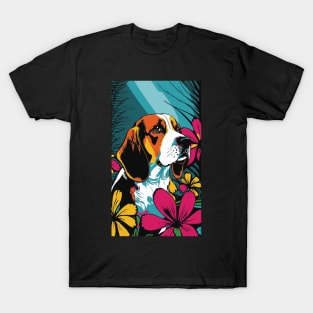Beagle Dog Vibrant Tropical Flower Tall Retro Vintage Digital Pop Art Portrait 2 T-Shirt
